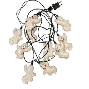 Vintage Halloween String of GHOST / SKELETON Blow Mold 10 Light Set Double Sided